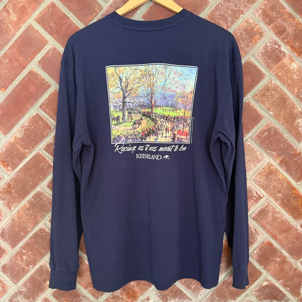 Southern Proper Keeneland T-Shirt Men Large Blue Long Sleeve Peter Williams Art